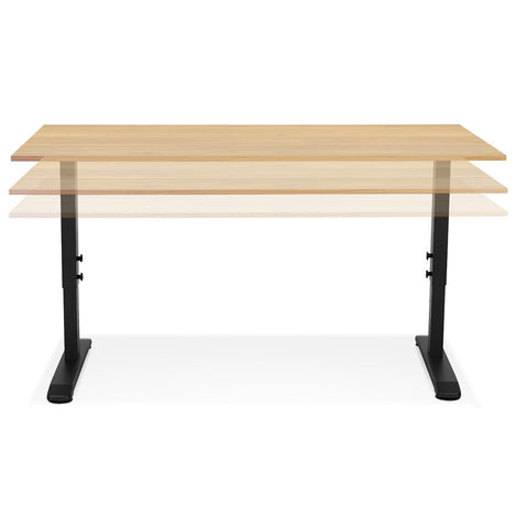 Height adjustable desk 'OSMOSE' in natural finished wood and black metal - 140x70 cm