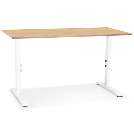 Height adjustable desk 'OSMOSE' in natural finished wood and white metal - 140x70 cm