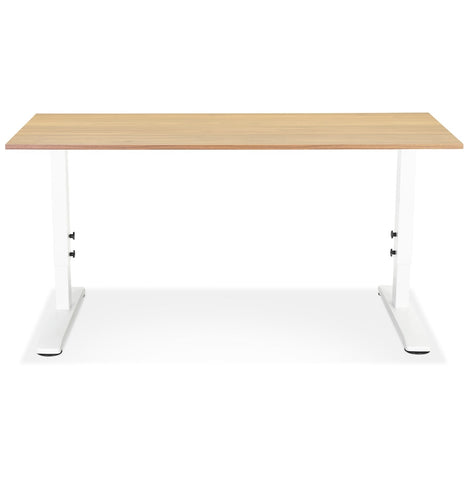 Height adjustable desk 'OSMOSE' in natural finished wood and white metal - 140x70 cm