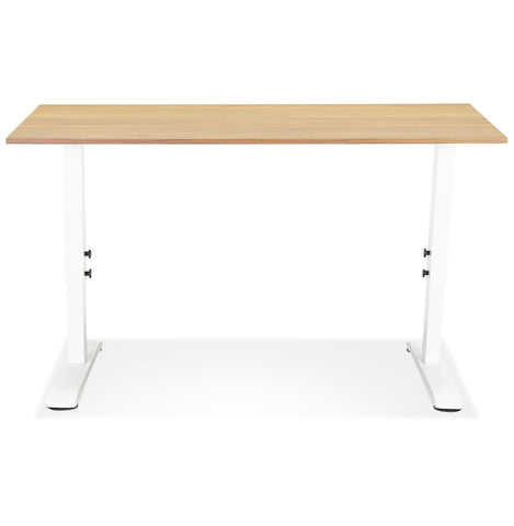 Height adjustable desk 'OSMOSE' in natural finished wood and white metal - 140x70 cm