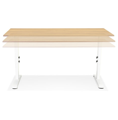 Height adjustable desk 'OSMOSE' in natural finished wood and white metal - 140x70 cm