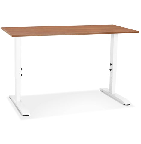 Height adjustable desk 'OSMOSE' of walnut and white metal - 140x70 cm