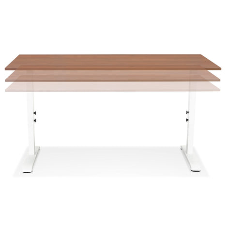 Height adjustable desk 'OSMOSE' of walnut and white metal - 140x70 cm