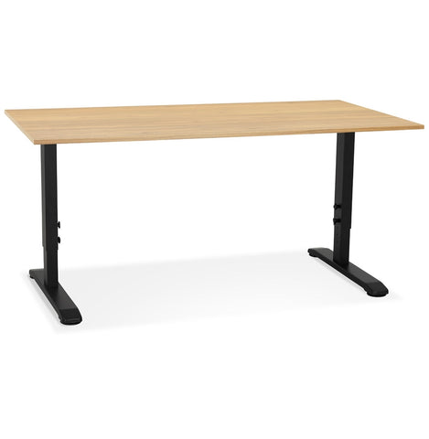 Height adjustable desk 'OSMOSE' in natural finished wood and black metal - 160x80 cm