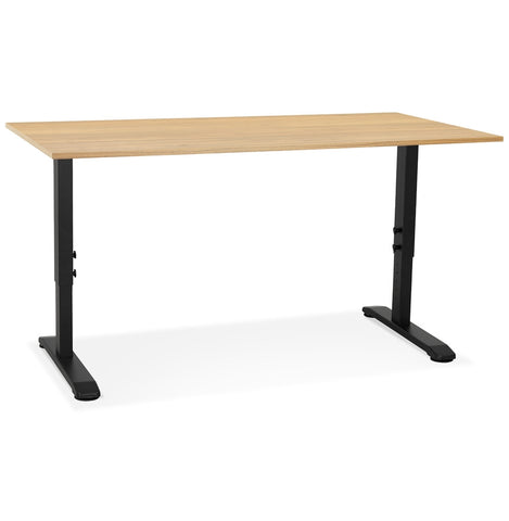 Height adjustable desk 'OSMOSE' in natural finished wood and black metal - 160x80 cm