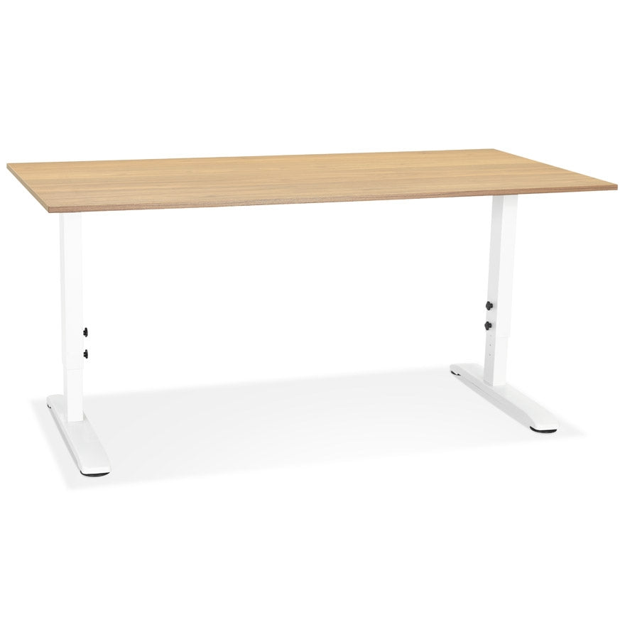 Height adjustable desk 'OSMOSE' made of natural finished wood and white metal - 160x80 cm