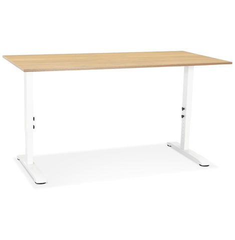 Height adjustable desk 'OSMOSE' made of natural finished wood and white metal - 160x80 cm