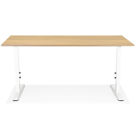 Height adjustable desk 'OSMOSE' made of natural finished wood and white metal - 160x80 cm