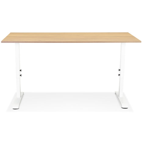 Height adjustable desk 'OSMOSE' made of natural finished wood and white metal - 160x80 cm