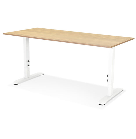 Height adjustable desk 'OSMOSE' made of natural finished wood and white metal - 160x80 cm