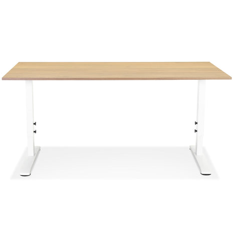 Height adjustable desk 'OSMOSE' made of natural finished wood and white metal - 160x80 cm