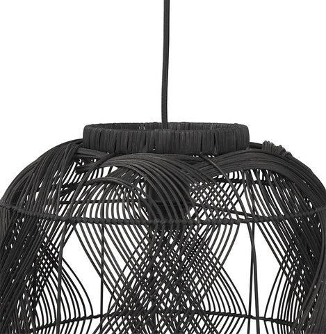 Lantern style pendant lamp 'PACITO' made of black rattan