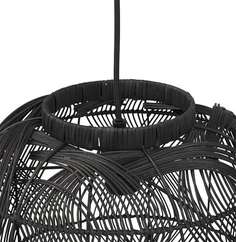 Lantern style pendant lamp 'PACITO' made of black rattan