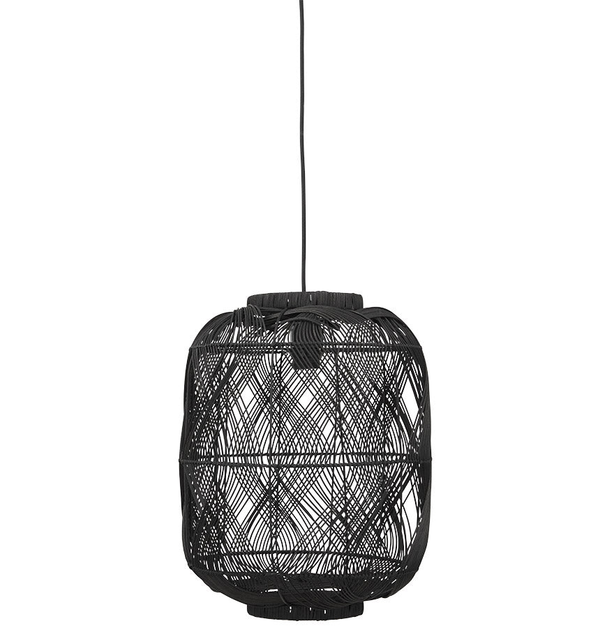 Lantern style pendant lamp 'PACITO' made of black rattan