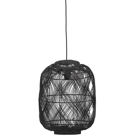 Lantern style pendant lamp 'PACITO' made of black rattan