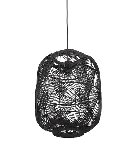 Lantern style pendant lamp 'PACITO' made of black rattan