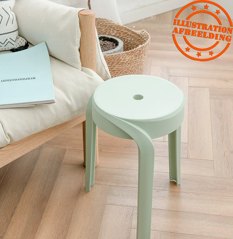 Stackable low stool 'POMPA' in light green plastic