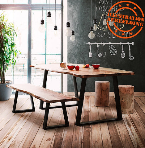 Industriële eettafel 'RAFA' in massief hout en metaal - 200x95 cm