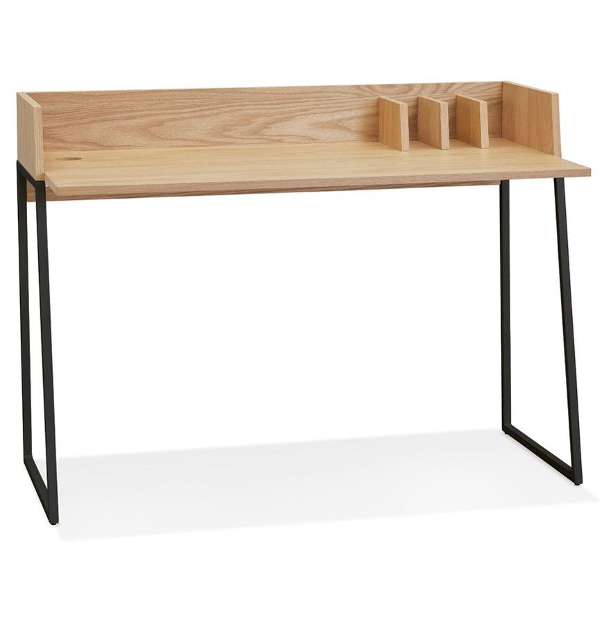 Straight design desk 'SALMON' in natural wood and black metal