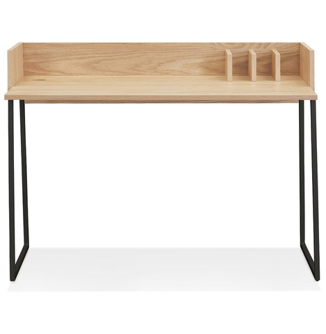 Straight design desk 'SALMON' in natural wood and black metal