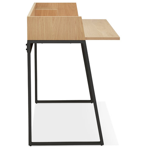 Straight design desk 'SALMON' in natural wood and black metal