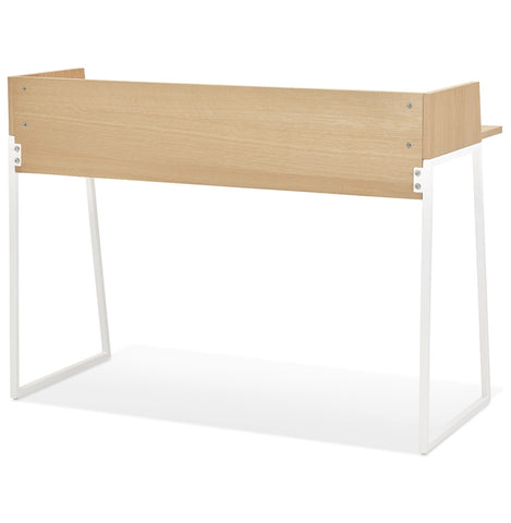 Straight design desk 'SALMON' in natural wood and white metal