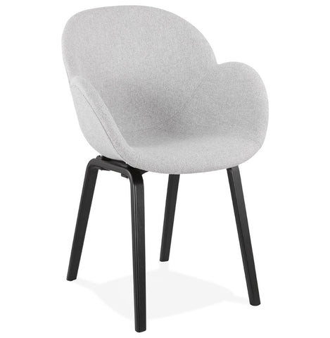 Design chair with armrests 'SAMY' in light gray fabric and black wooden legs