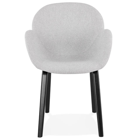 Design chair with armrests 'SAMY' in light gray fabric and black wooden legs