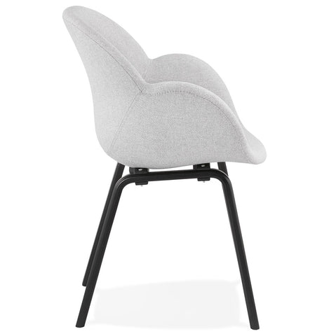 Design chair with armrests 'SAMY' in light gray fabric and black wooden legs