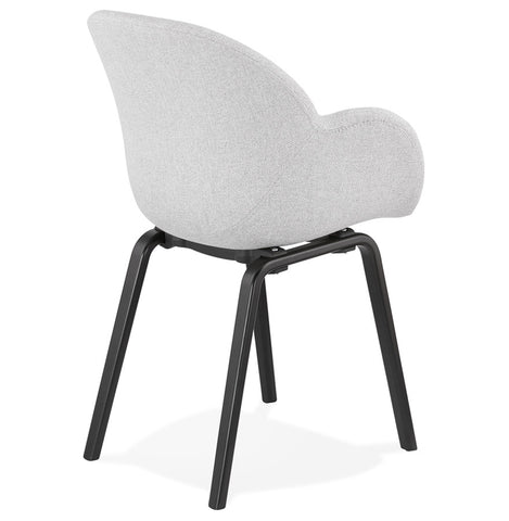 Design chair with armrests 'SAMY' in light gray fabric and black wooden legs
