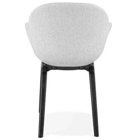 Design chair with armrests 'SAMY' in light gray fabric and black wooden legs