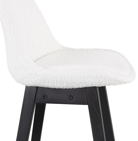 SANDRA MINI” mid-high stool in white terry cloth with black wooden legs