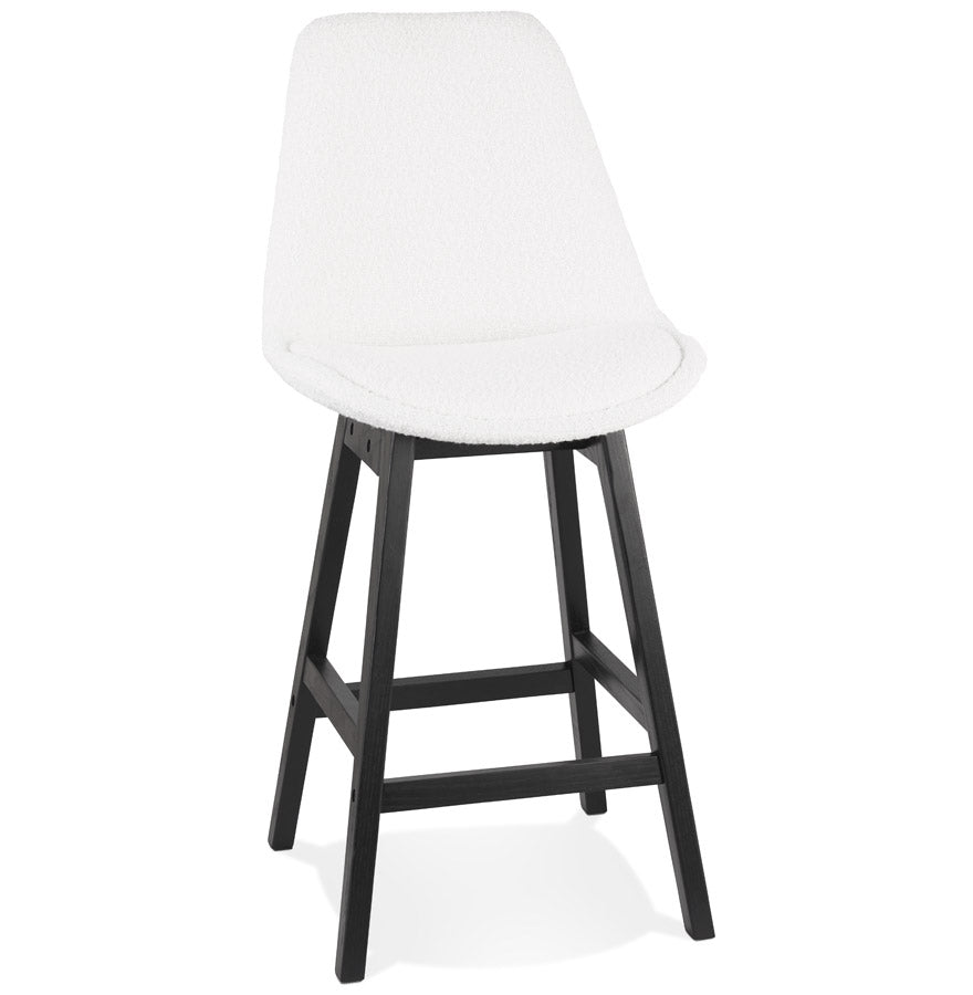 SANDRA MINI” mid-high stool in white terry cloth with black wooden legs