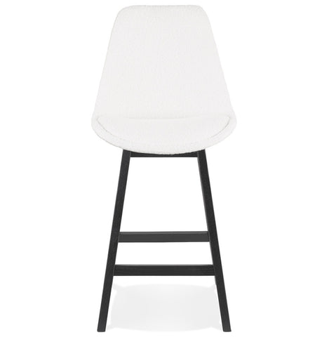 SANDRA MINI” mid-high stool in white terry cloth with black wooden legs