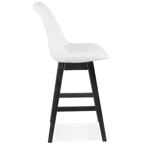 SANDRA MINI” mid-high stool in white terry cloth with black wooden legs