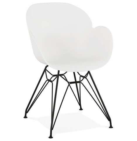 Design chair 'SATELIT' white industrial style with black metal feet