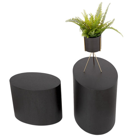 Set of two side tables 'SOKLE' in black wood