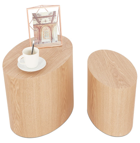 Set of 2 side tables 'SOKLE' in natural finished wood