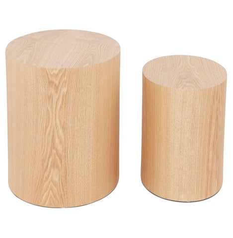 Set of 2 side tables 'SOKLE' in natural finished wood