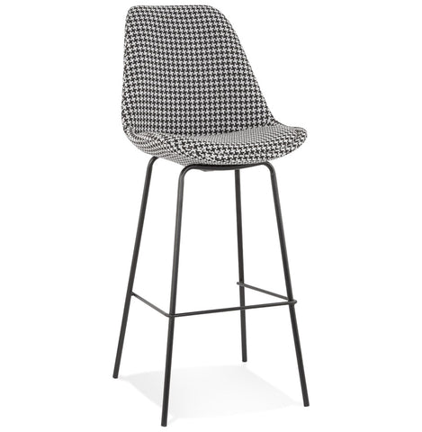 Bar stool 'SPARK' in pied-de-poule print fabric with black metal legs