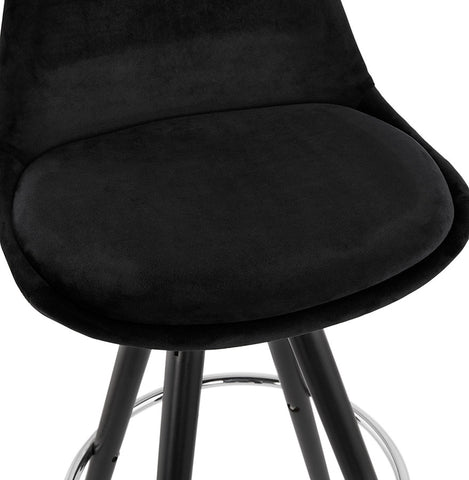 SPIRIT MINI' semi-high bar stool in black velvet with black wooden legs