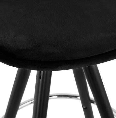 SPIRIT MINI' semi-high bar stool in black velvet with black wooden legs