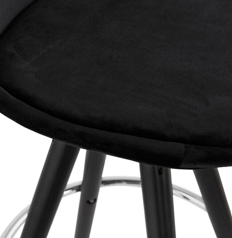 SPIRIT MINI' semi-high bar stool in black velvet with black wooden legs