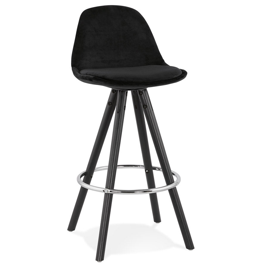 SPIRIT MINI' semi-high bar stool in black velvet with black wooden legs