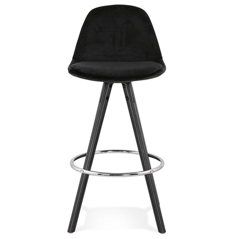 SPIRIT MINI' semi-high bar stool in black velvet with black wooden legs