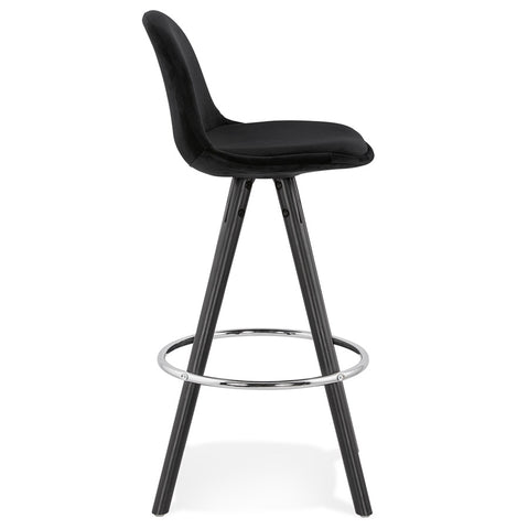 SPIRIT MINI' semi-high bar stool in black velvet with black wooden legs