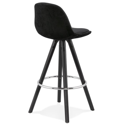 SPIRIT MINI' semi-high bar stool in black velvet with black wooden legs