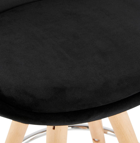 Mid-height bar stool 'SPIRIT MINI' in black velvet and legs in wood with natural finish