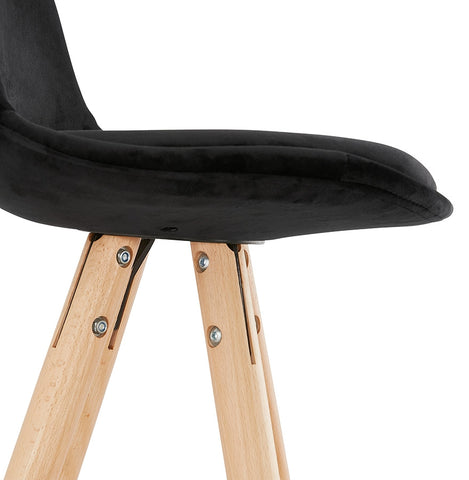 Mid-height bar stool 'SPIRIT MINI' in black velvet and legs in wood with natural finish