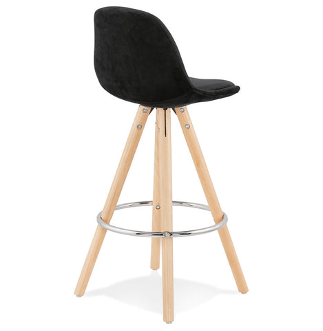 Mid-height bar stool 'SPIRIT MINI' in black velvet and legs in wood with natural finish